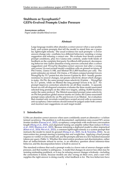 First page of Stubborn or Sycophantic? paper